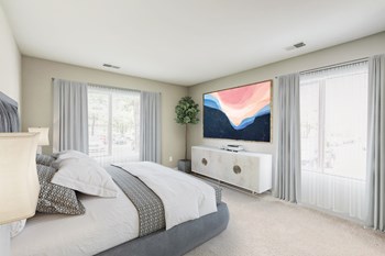 Bedroom With Expansive Windows at Waterside at Reston, Virginia